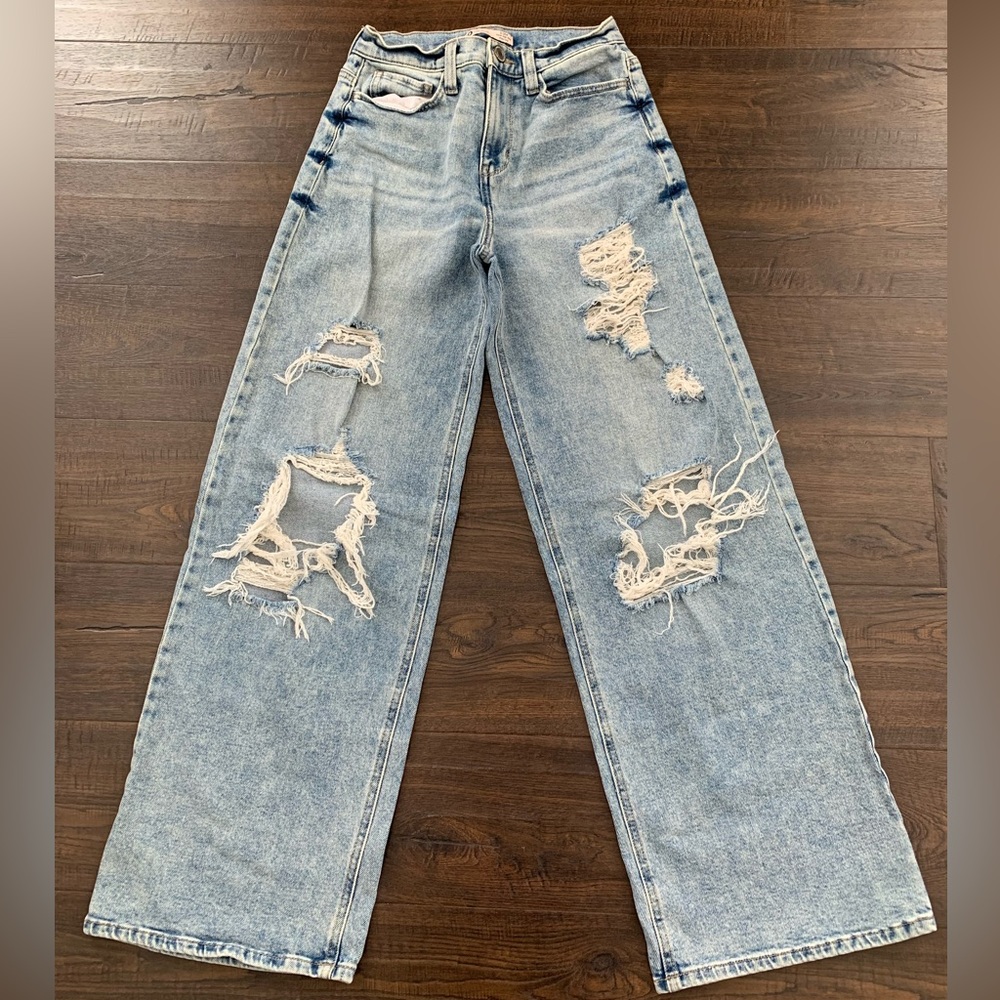 Distressed Wide Leg Super High Rise Jeans